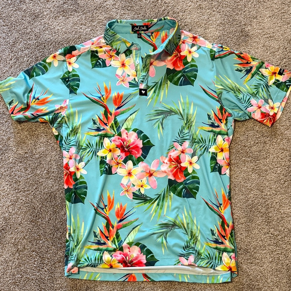 Bad Birdie Tropical Floral Polo - Green, Red, Yellow